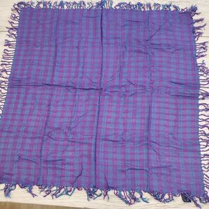 Honey Rayon Multicolor Plaid Fringed Square Scarf 30" x 30"
